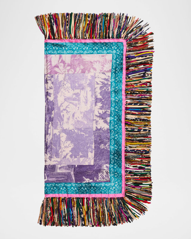 Up-Cycled Fringe Trim Printed Scarf